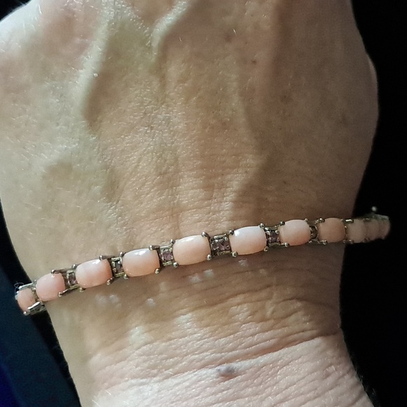 Peruvian Pink Opal & Orissa Rhodolite Garnet Tennis Link Style Bracelet. - Picture 10 of 11